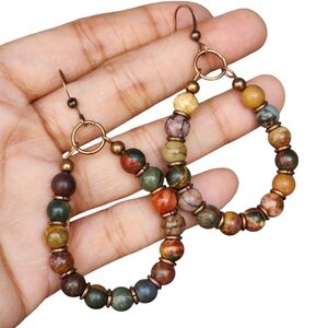 Tribal Boho Earrings Hoop Beaded Y2K Handmade Bronze Jewelry Vintage Boheme
